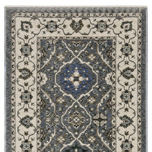 5' X 8' Blue And Gray Oriental Area Rug With Fringe